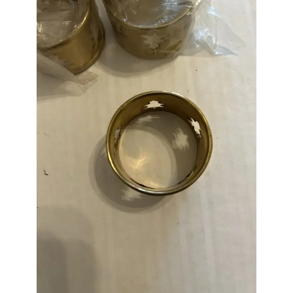 Vtg Brass Christmas Tree Napkin Rings set of 6 Dining‎ Table Linen Decor Holiday